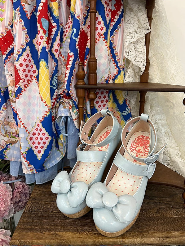 Heart Shoes Sweet Blue Buckles Top at - Bow Lolita Platform Baby