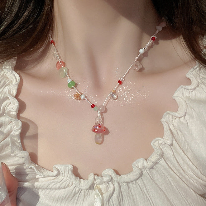 Y2K Blue/Red/Purple Cute Necklace Mushroom Beaded