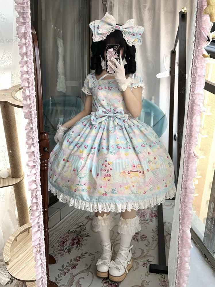 Cherry and Ice Cream Blue Summer Sweet Lolita Dress
