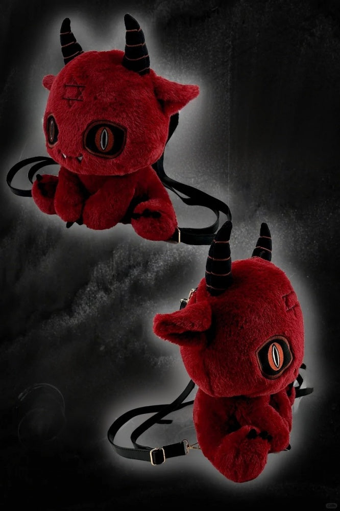 Red Devil Gothic Plüsch Rucksack Tasche