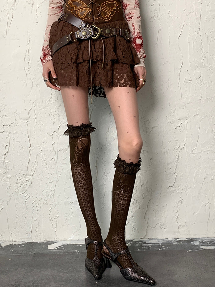 Print Wasteland Punk Strumpfhose Braunes Herz
