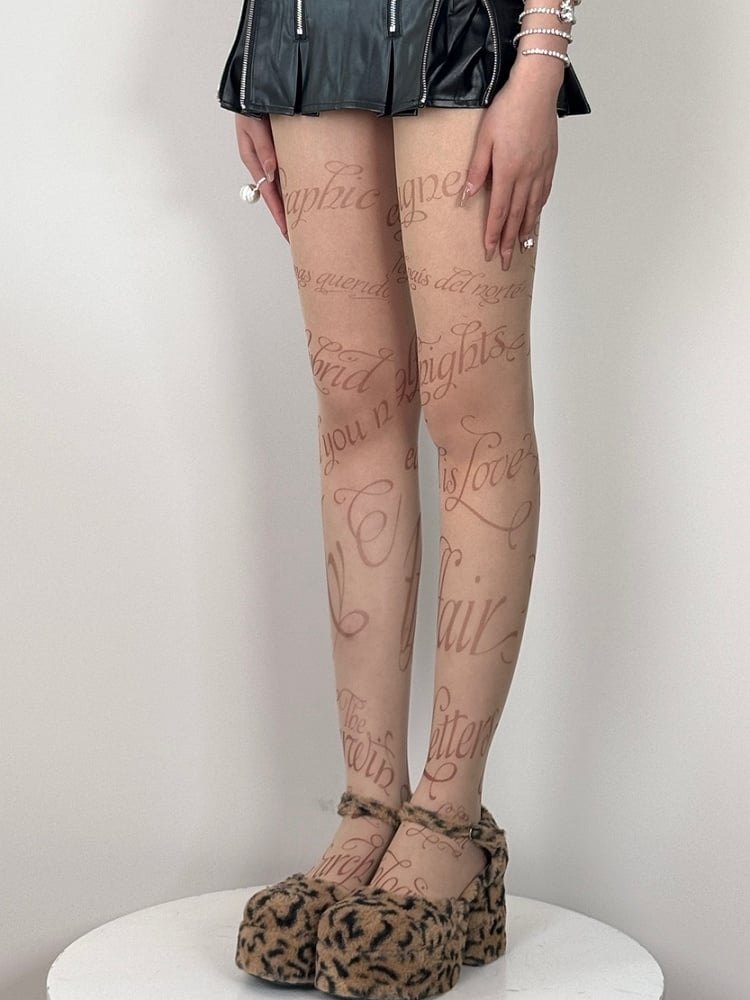 Tights Print Y2K Nude Letter