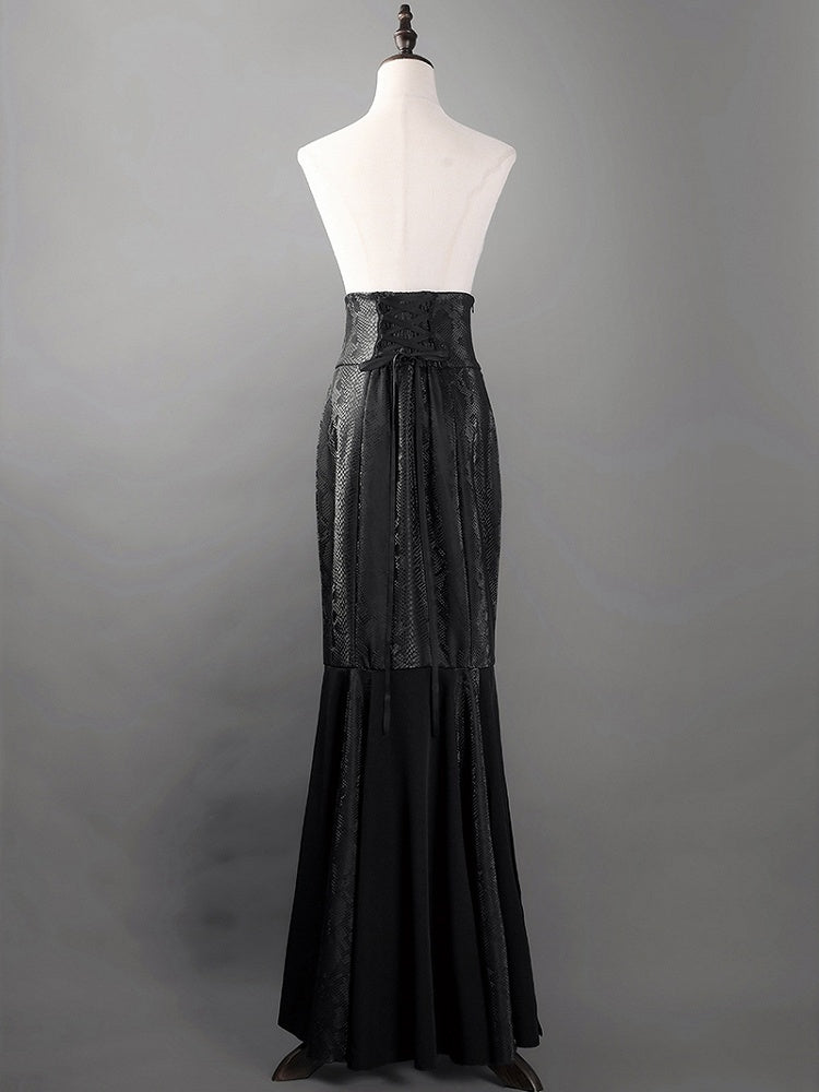 Black High Waist Snakeskin Grain Gothic Lolita Mermaid Skirt
