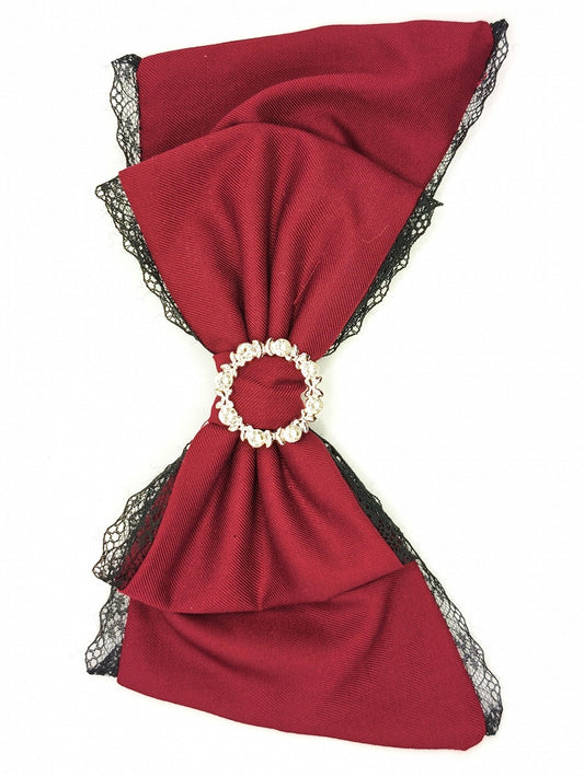 Jirai Lace Decorated Trim Brooch Rhinestone Kei White/Red Bowknot