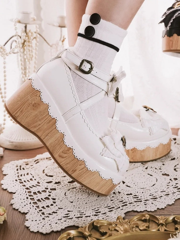 Plateau Weiß Uhr Süße Akzente Charm Toe - Schuhe Schleife Rund