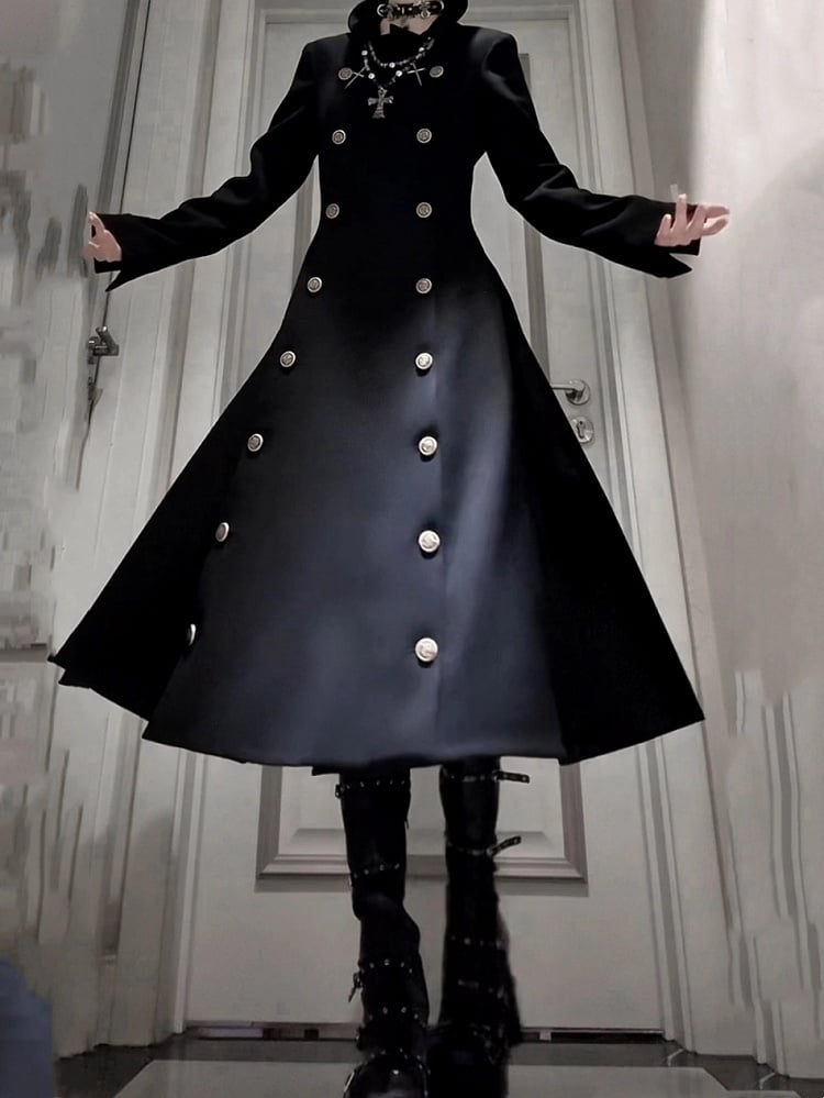 Design / Coat Black Detachable Cape Trench Gray Double-Breasted