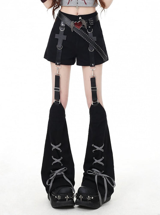 Warmers Shorts Lace-up Leg Detachable Detail with Embellished Black Cross