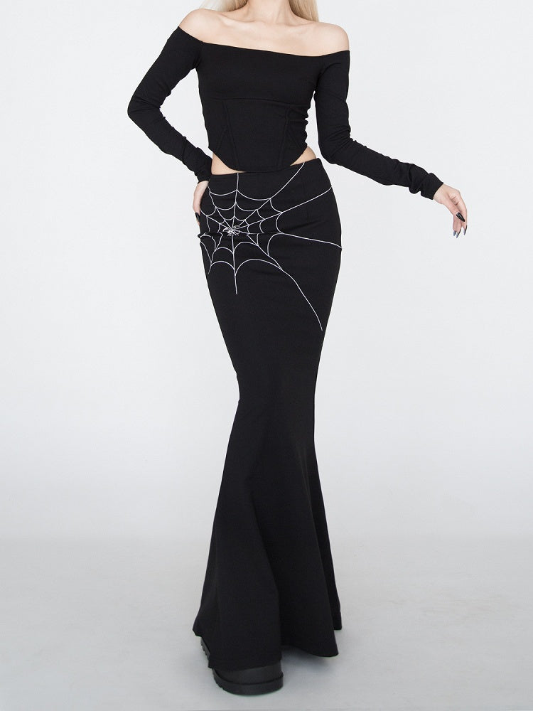 Black Off-the-shoulder Neckline Curved Hem Top