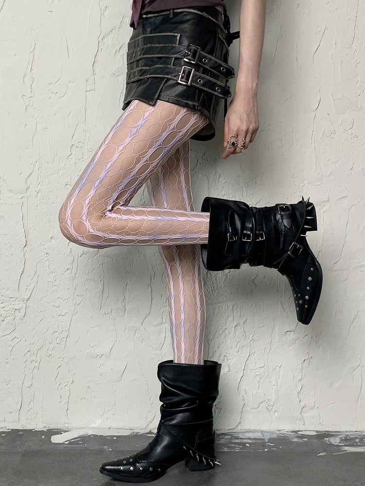 Yellow/Pink Tie-Dye Blue Gray Design Tights Y2K Cut-out Fishnet