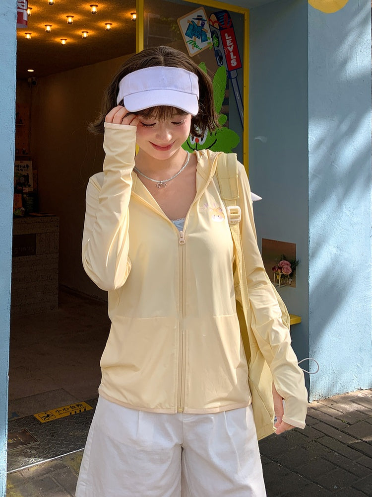 Apricot Kitty Print Loose Sun Protection Jacket