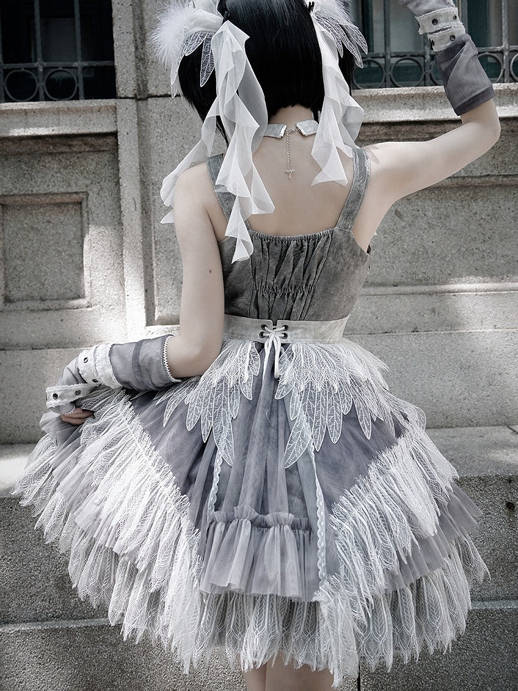 White Corset Lolita Belt Feather Gothic