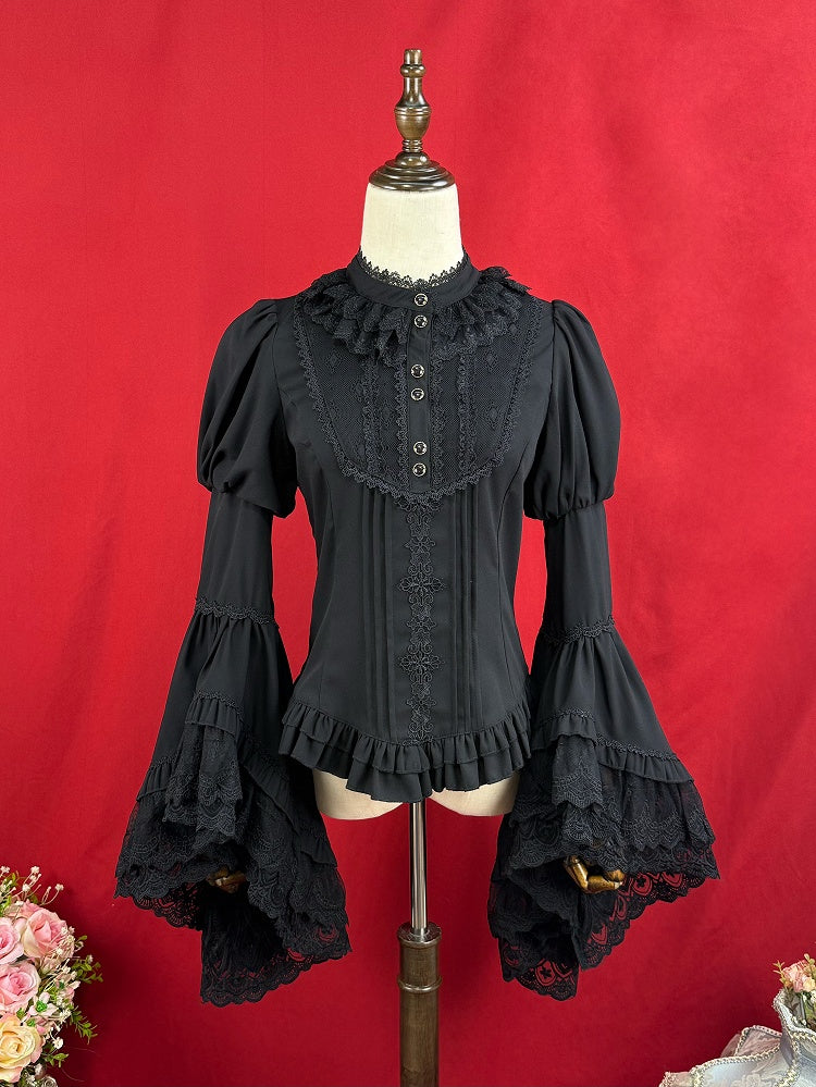 Schwarze elegante Bluse mit langen Glockenärmeln