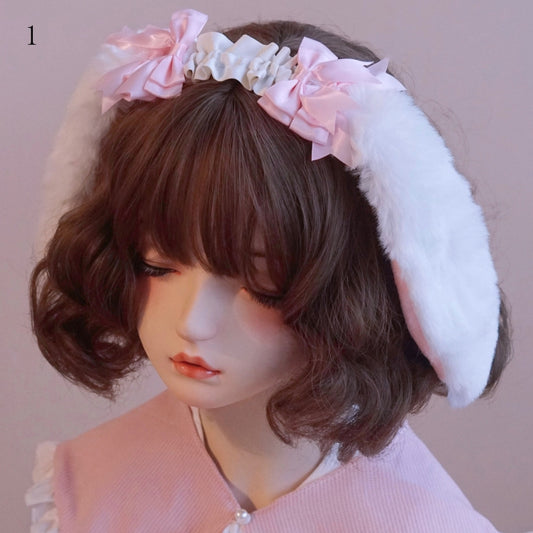 White KC Bowknot Ear Bunny Details