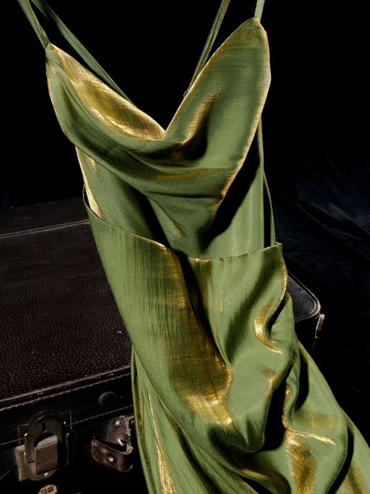 Green Asymmetrical Flounce Hem Cami Dress