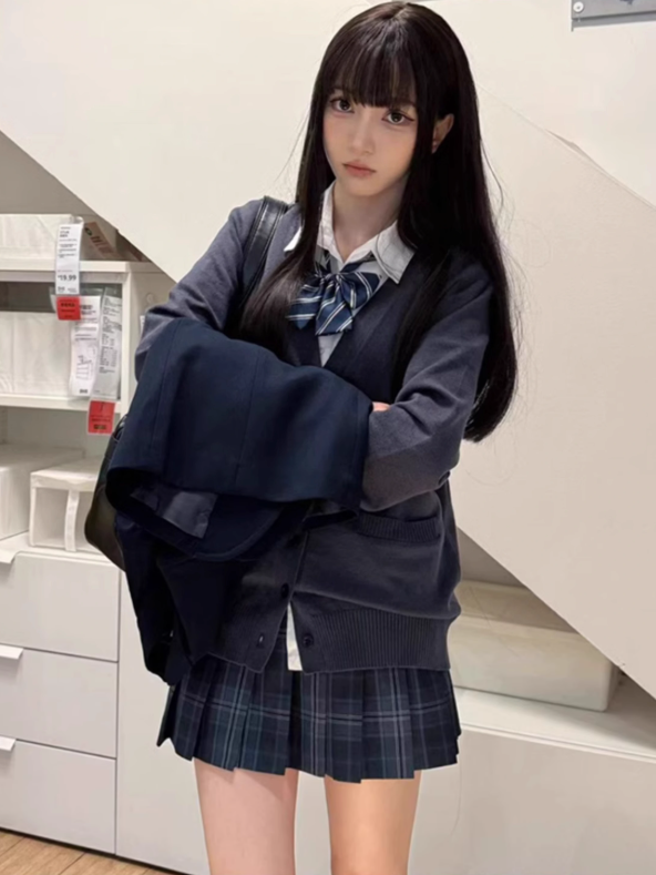 Muster Uniform Plaid Plissee JK 39CM Rock Blau
