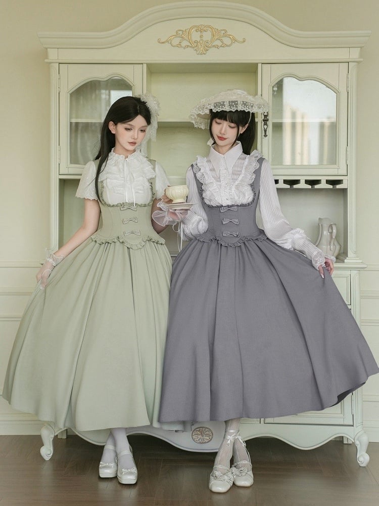 Ruffle Trimming Jumper Edge Green Bust Scalloped Elegant Skirt Dress Lolita Under Classic