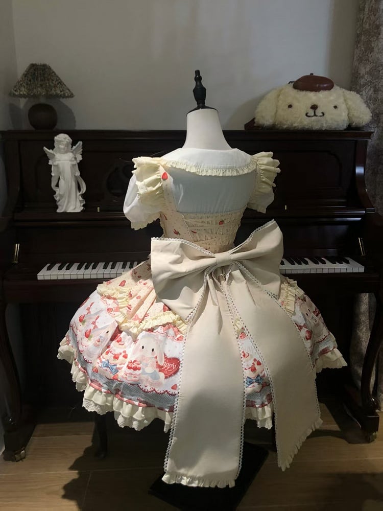 / Dress Cake Set Sweet Bunny JSK Strawberry and Cute Full Lolita Yellow Print