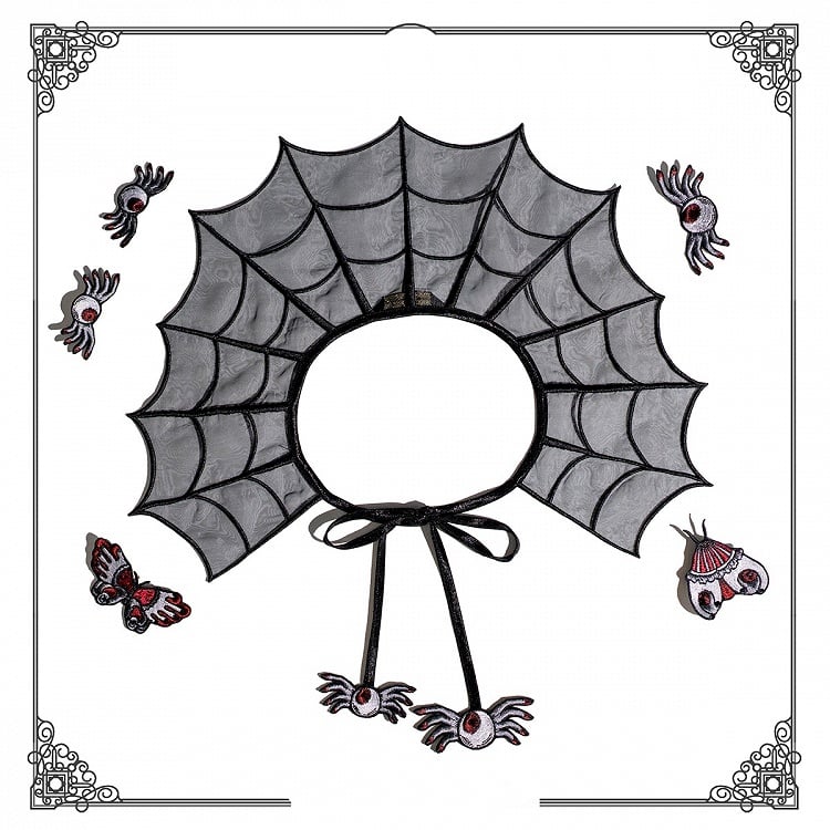 Organza Moth Brooch Spider Web Embroidery Butterfly with and Black Detachable Fake Collar