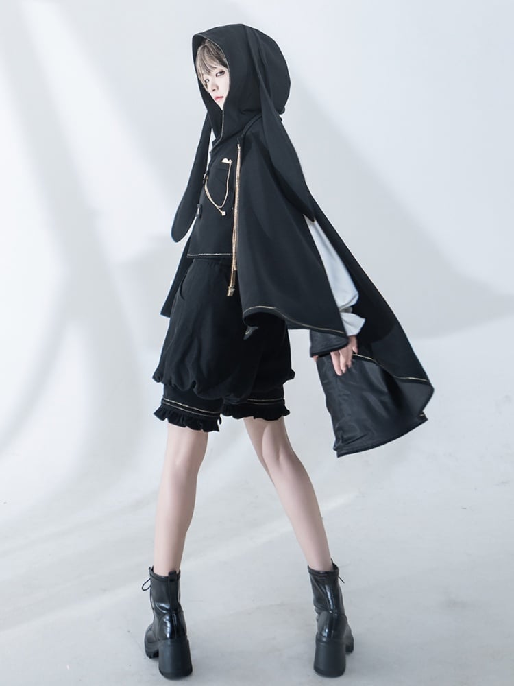 Schwarzer Ouji Lolita Fashion High-Low Saum-Umhang