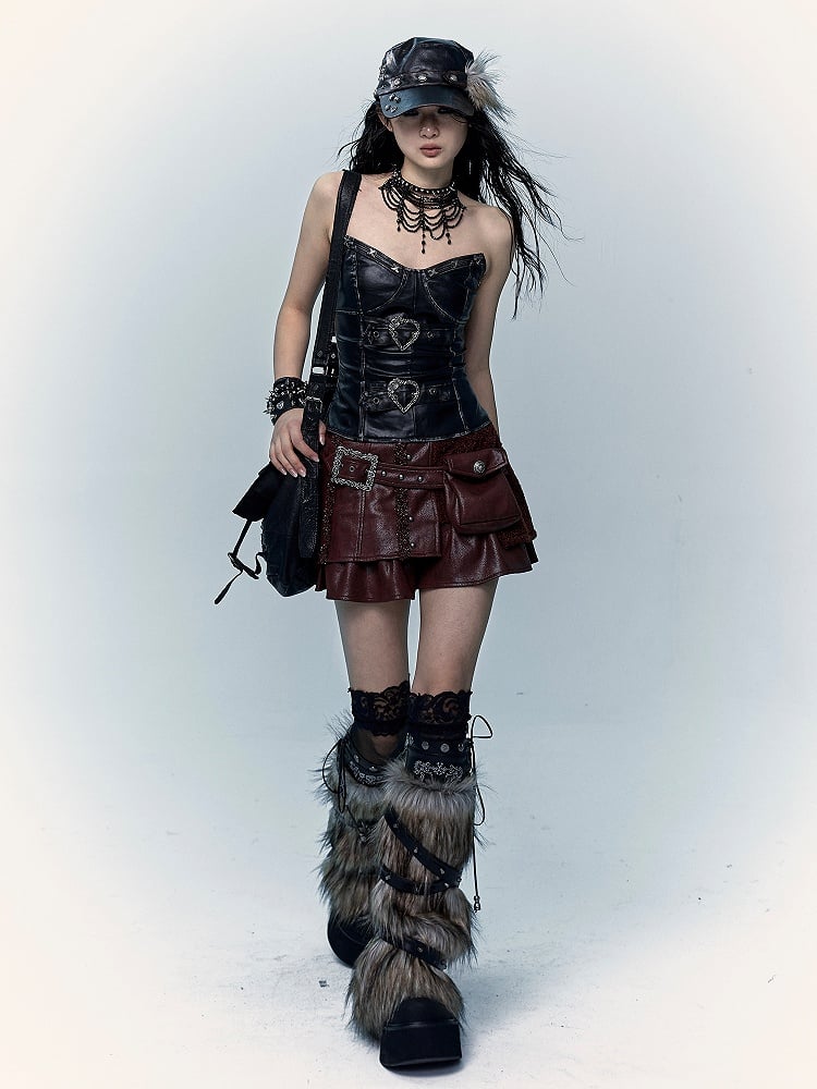 Black Bustier Top with Heart-Shaped Buckle