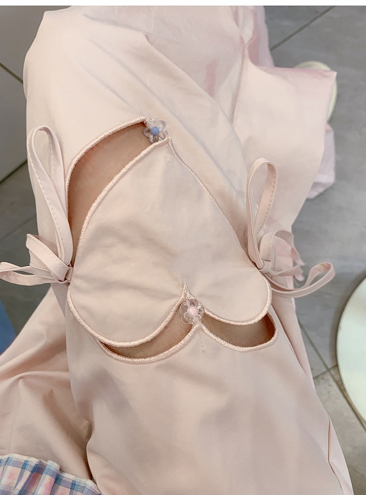 Blau/Rosa Hose mit weitem Bein und herzförmigem Ausschnitt und Kordelzug in der Taille
