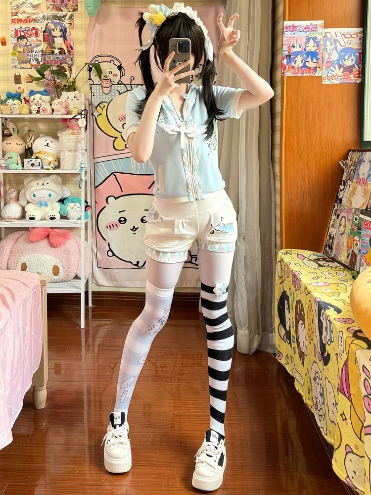 White Pattern Note Miusic Shorts Print Diamond