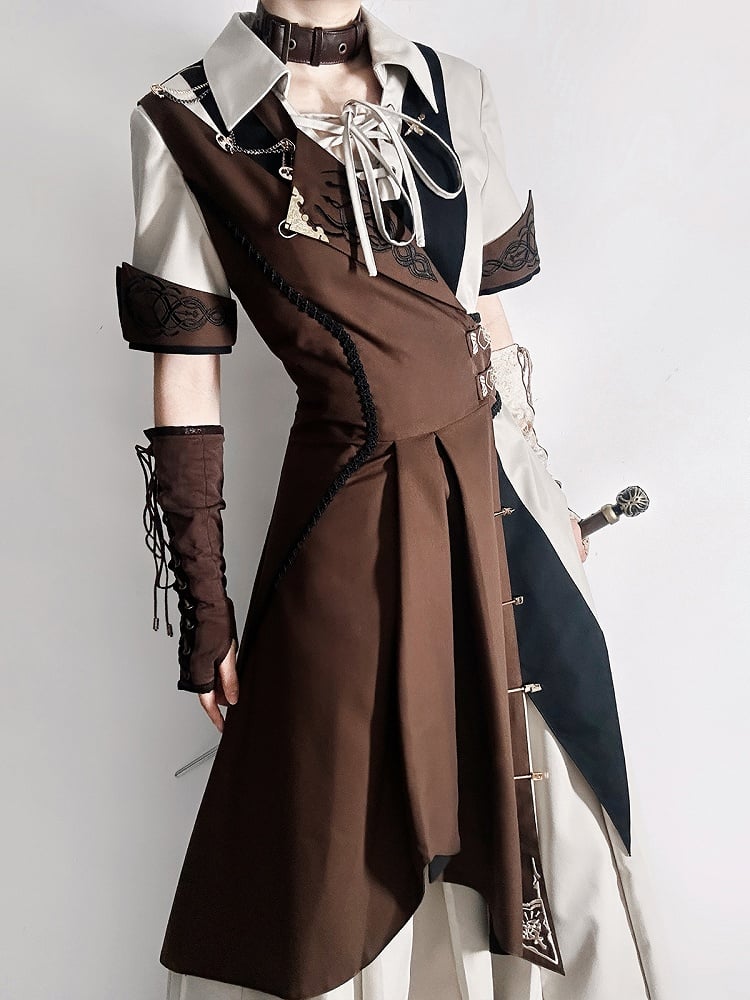 - Sleeves Short Steampunk Shirt Ouji + Lolita Set Three Pieces