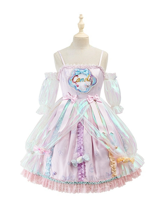 Candy Decorated Purple Straps Bead Dress Sweet JSK and Lolita Spaghetti Light