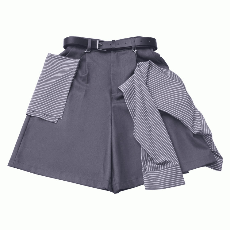 and Accessory Buckle Belt Shorts with Striped Gray Casual