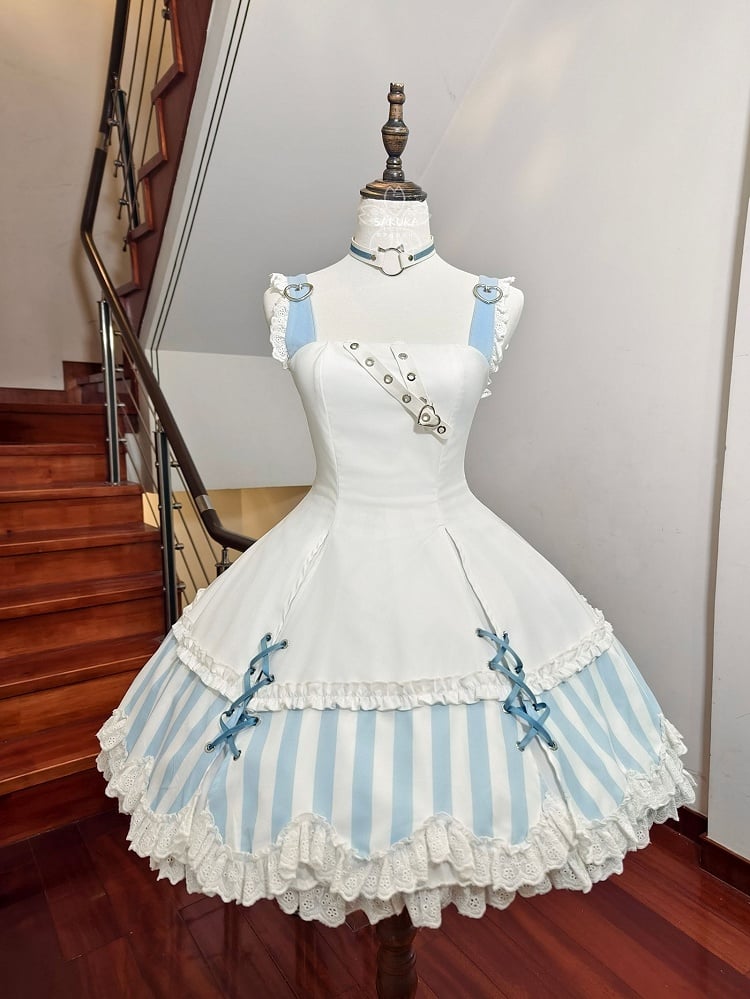 Kitty Light Bow Kaiwai Set Blue JSK Dress Cropped Tenshi Lolita Sailor Striped Big Top Pattern Ears + - Collar