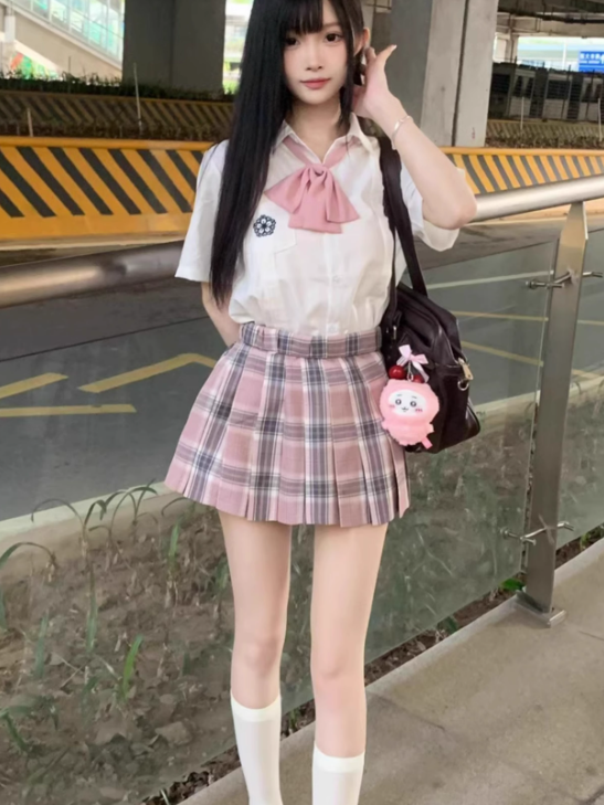 Rock Rosa Uniform Muster Plaid 45CM Plissee JK