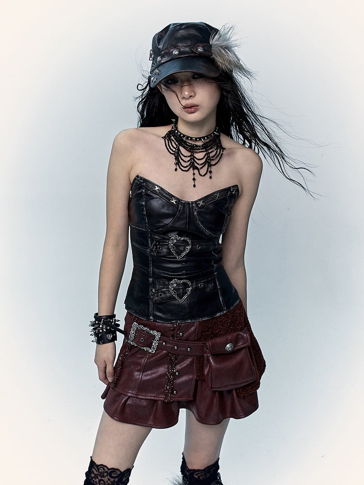 Black Bustier Top with Heart-Shaped Buckle