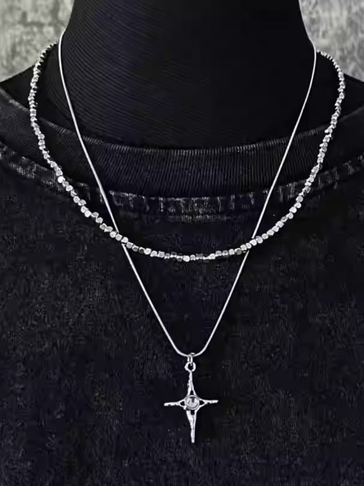 シルバークロスペンダントダブルレイヤーネックレス