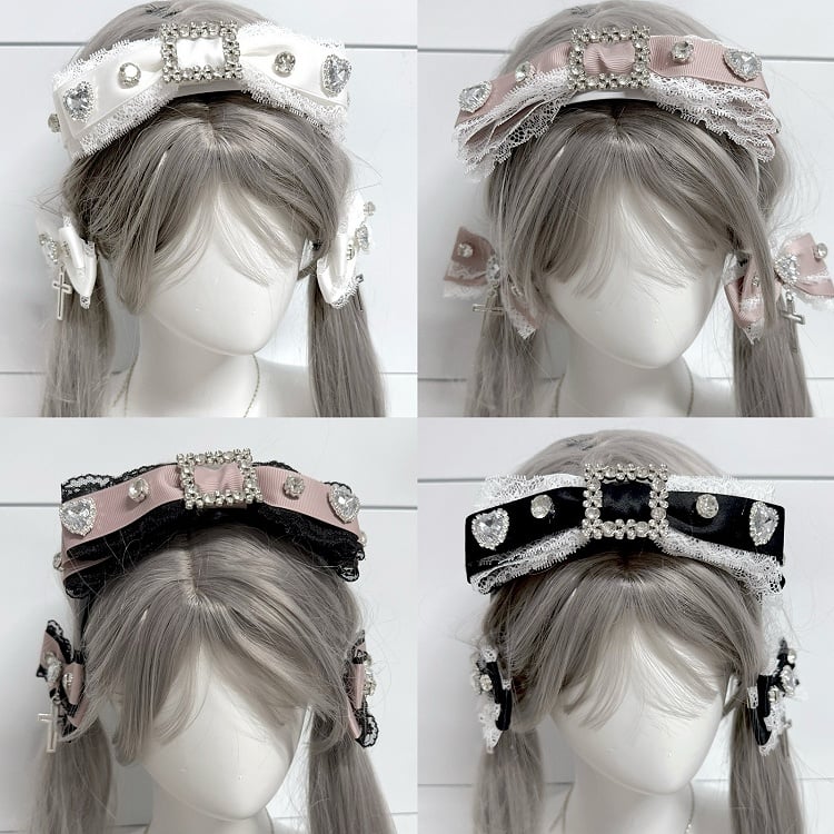 Jirai Kei Strass Orné De Dentelle Bowknot KC
