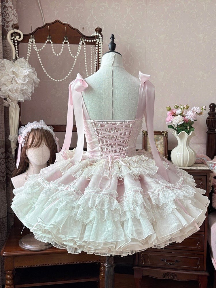 Boned Waist Lolita Princess Basque Bust 80-88CM Balletcore Pink Skirt Clearance-Size Jumper S for
