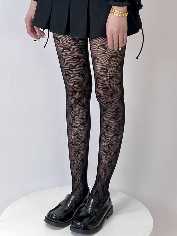 Weiß/schwarze Strumpfhose mit Bittersüßem Mondmuster