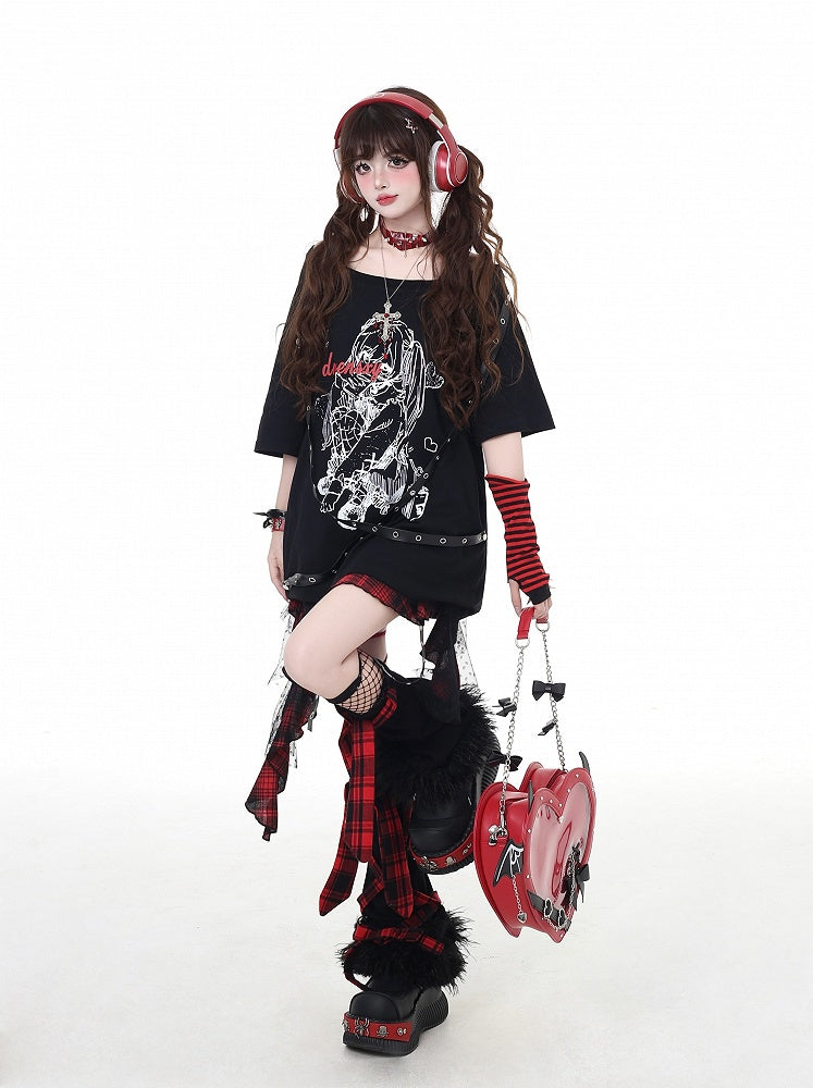Bittersweet Criss-Cross Straps Design T-Shirt Rock Girl Print Black