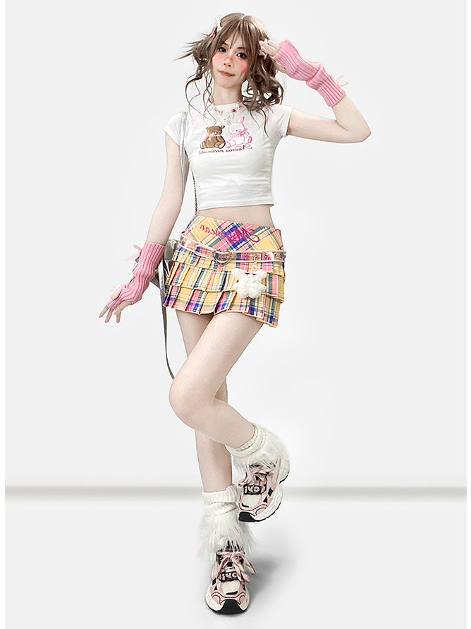 Print Colorful Skirt Y2K Pleated Pattern Plaid Letter