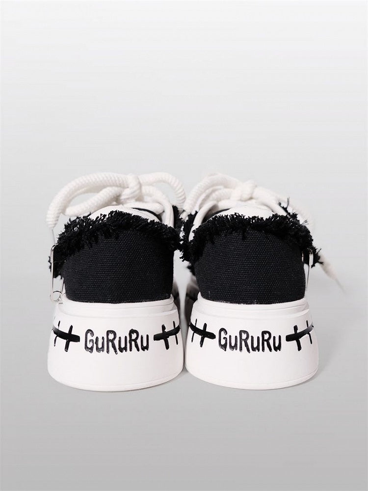 Sneakers Cute Black Ghost Platform Canvas und Weiß