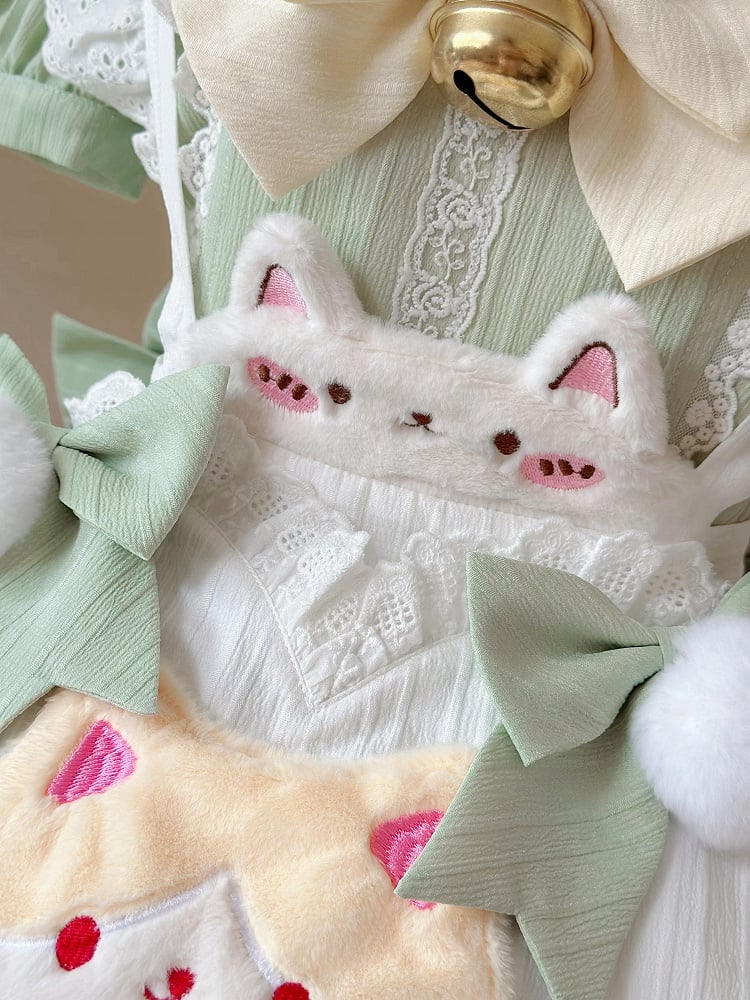Heart Lolita Green Apron with Maid Matcha Collar Sweet Sailor Kitty-themed Dress