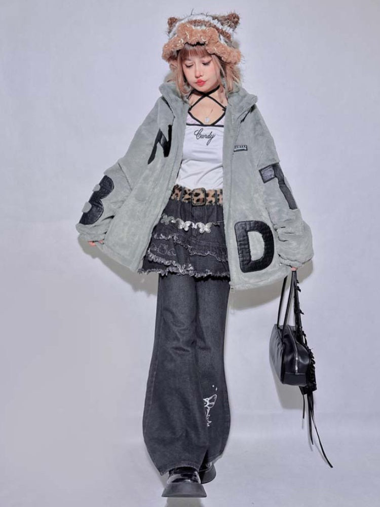 Schwarze Schlaghose mit Schleife und Used-Look