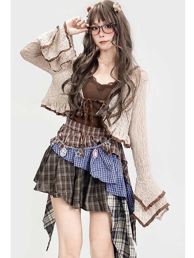 Millard Plaid Brown Skirt Tiered Fashion Asymmetrical Hem Pattern