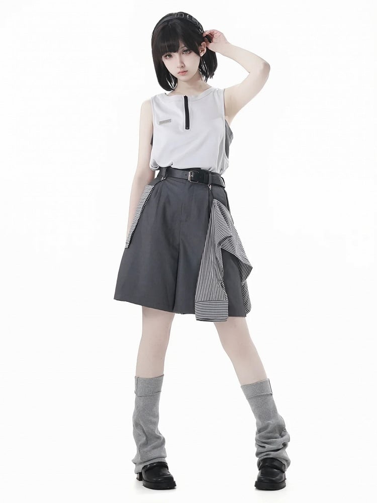 Neckline Techwear Tank Top Apricot Zipper