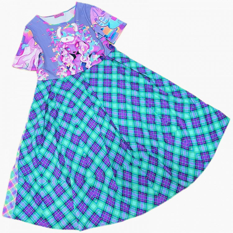 Cartoon Colorful Dress Plaid Print Pattern