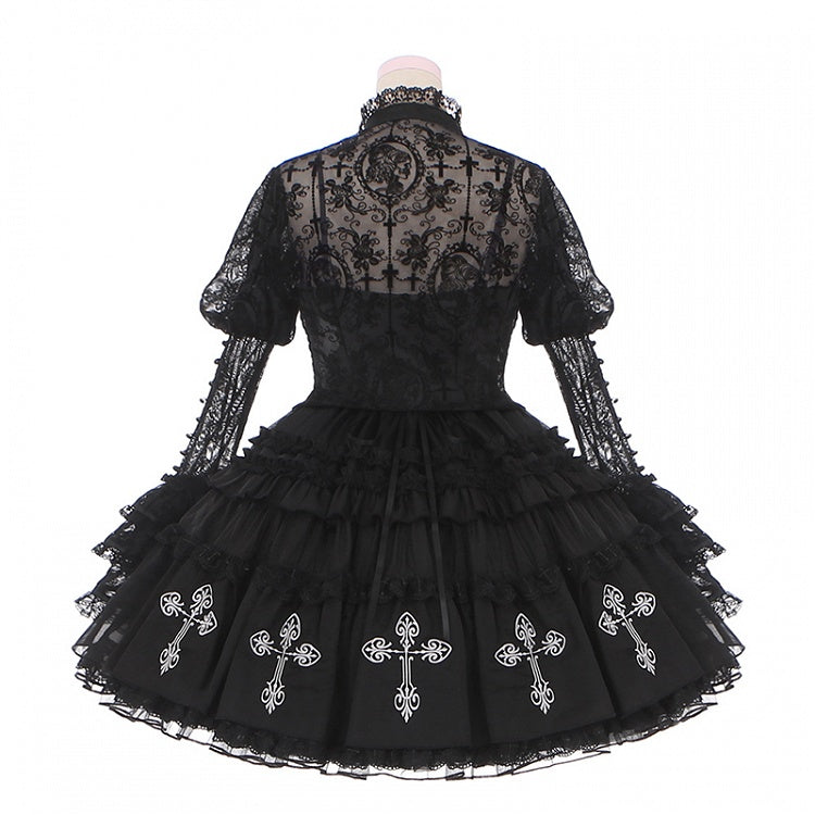 Gothic Lolita Kuro Black Floral Lace Blouse