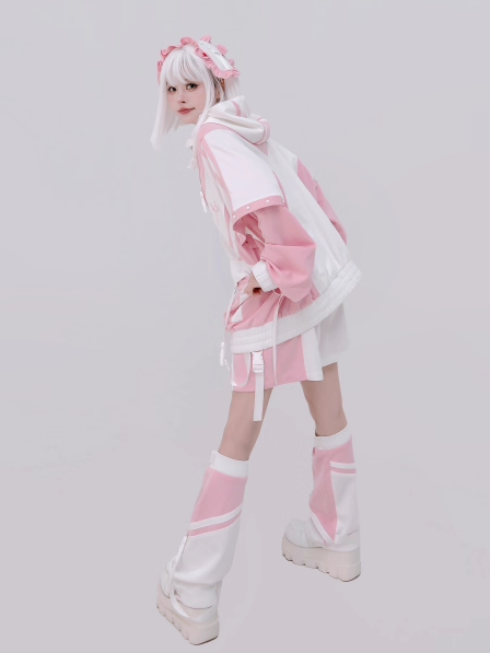 White Pink Techwear Shorts Colorblock and