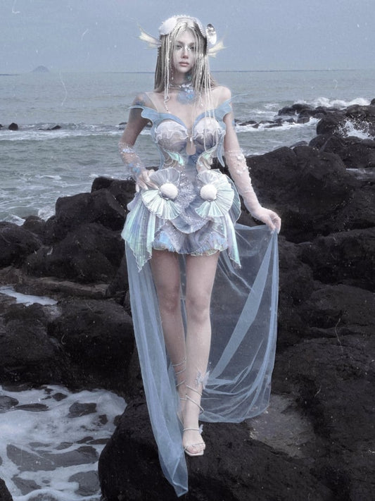 Dusty Sequin Goth und Korsett Fairy Bead Top Mermaid Blue