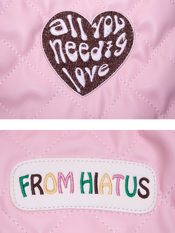 Sweet Pink Diamond Bag With Clover And Letter Embroidery Quilted Drawstring Shoulder