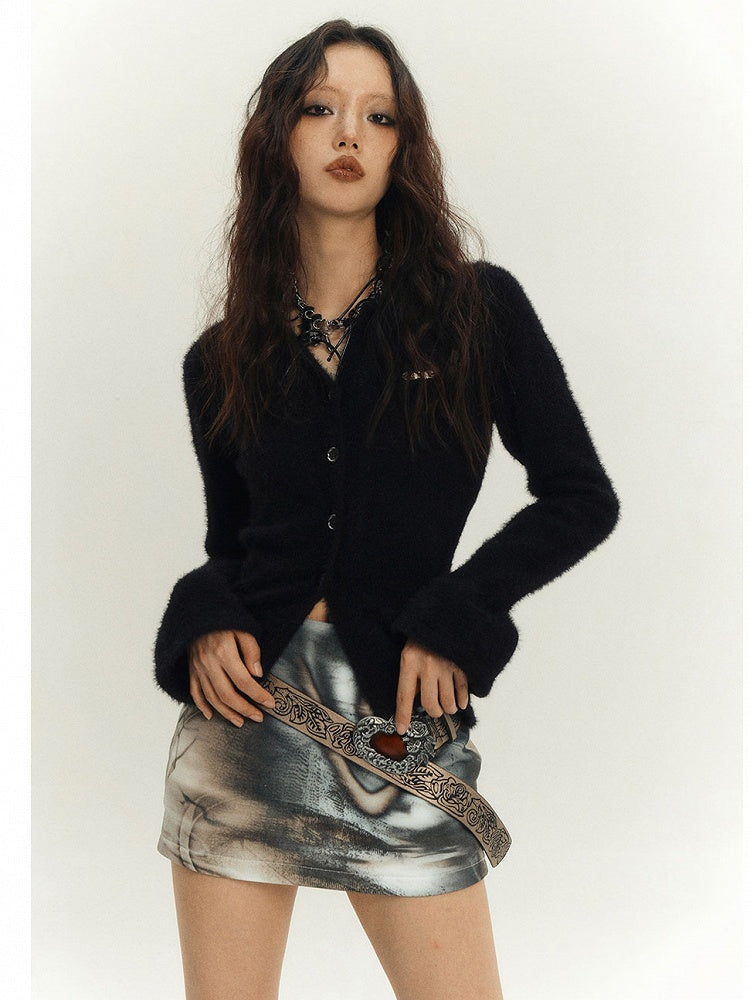 and Gray Punk Mini Bodycon Skirt Black