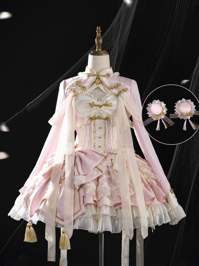 Sakura Pink Chinoiserie Stil Korsett Kleid Set Kirschblüten Festival Outfit